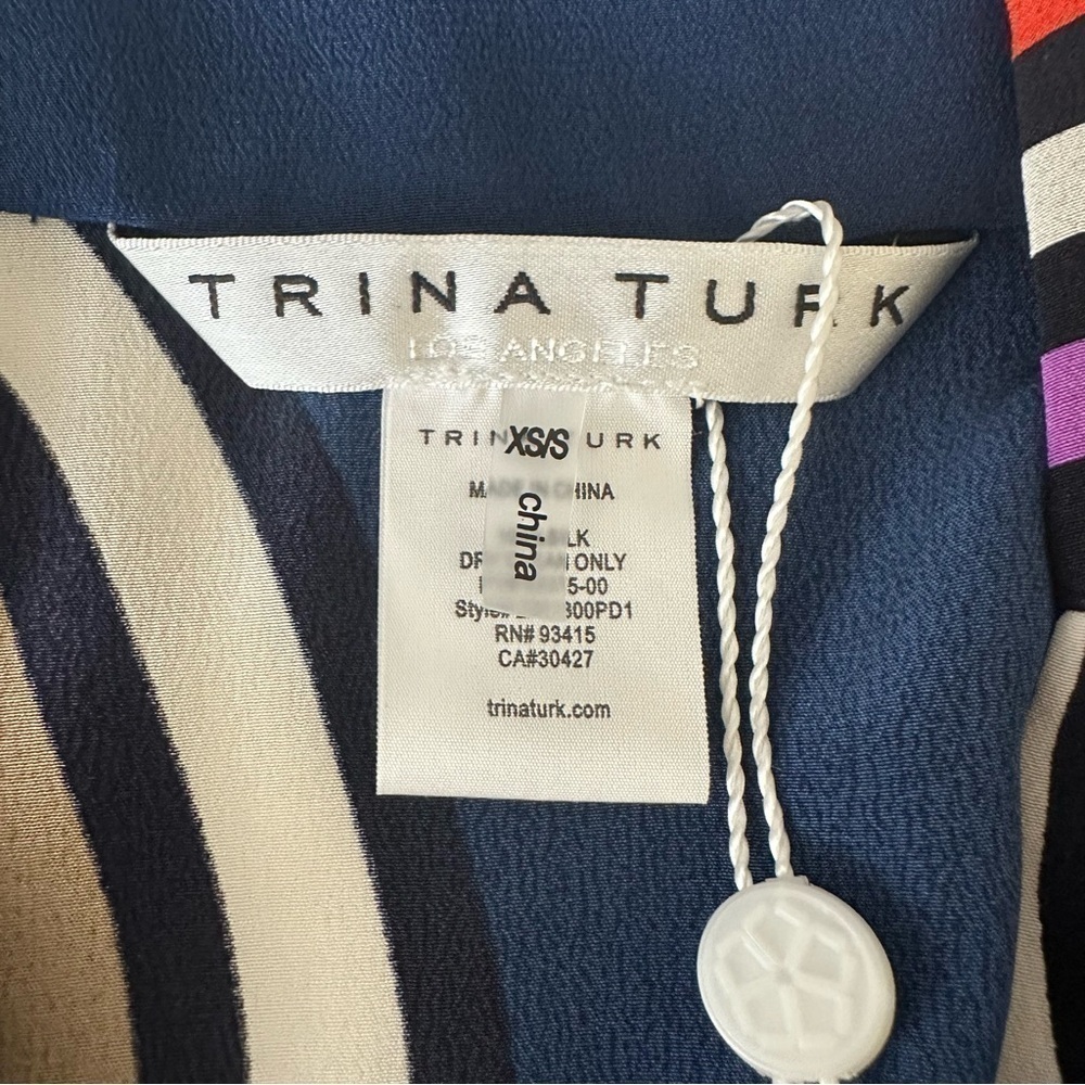 Trina Turk New Navy Swirl Silk Theodora Caftan Dress Women’s XS/S - Picture 9 of 14
